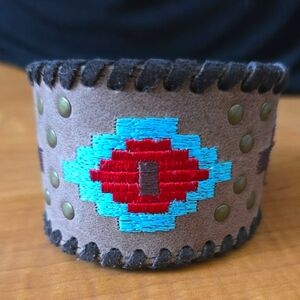 Noble Outfitters Leather Cuff Embroidered Southwestern Adjustable Cuff